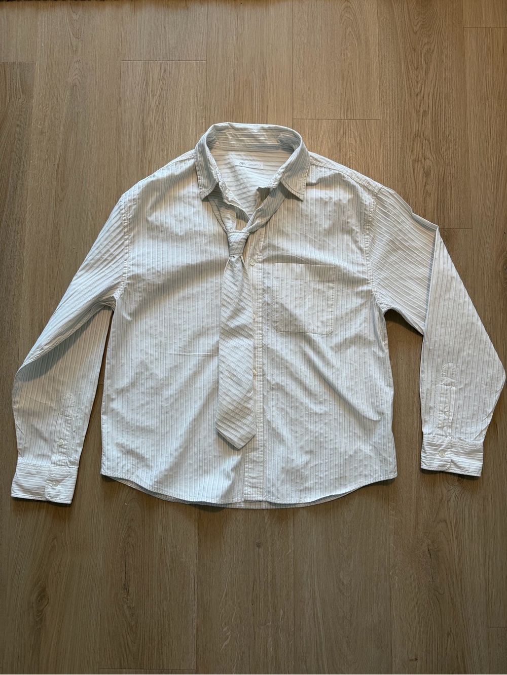 Combination Striped Tie Shirt Ecru - Picture 2 of 16